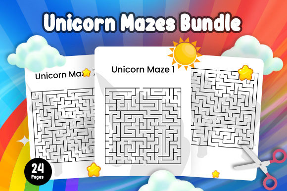 Download 24 Unicorn Mazes Bundle - KDP Interior - Bundle Collection
