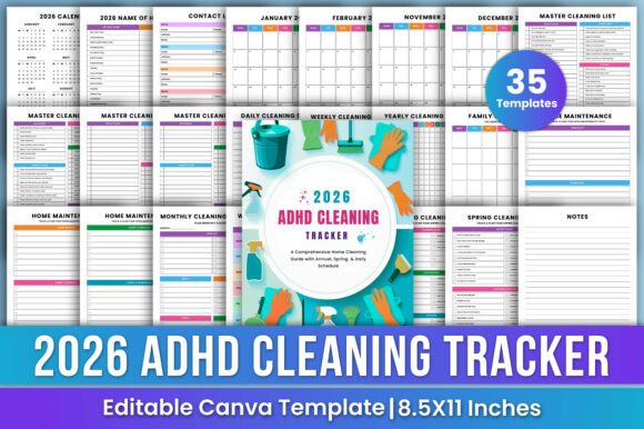 Download 2026 ADHD Cleaning Tracker Bundle Canva - Bundle Collection