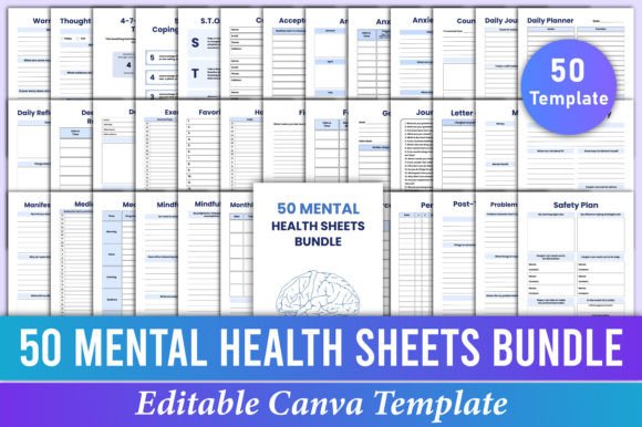 Download 50 Mental Health Sheets Bundle Canva Kdp - Bundle Collection