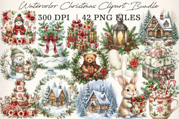 Download Watercolor Christmas Clipart Bundle - Bundle Collection
