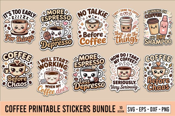 Download Coffee Printable Stickers Bundle - Bundle Collection